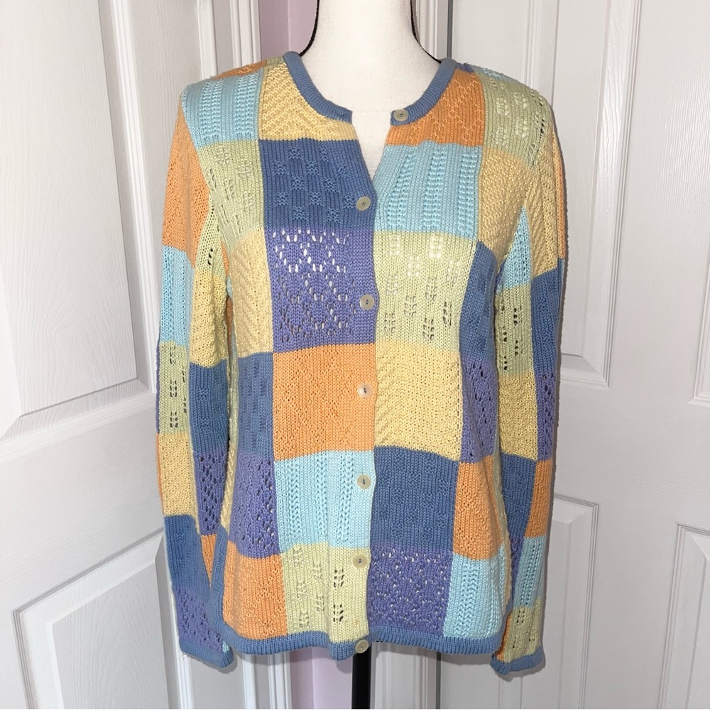 Talbots Multicolor Patchwork Cardigan - image 1